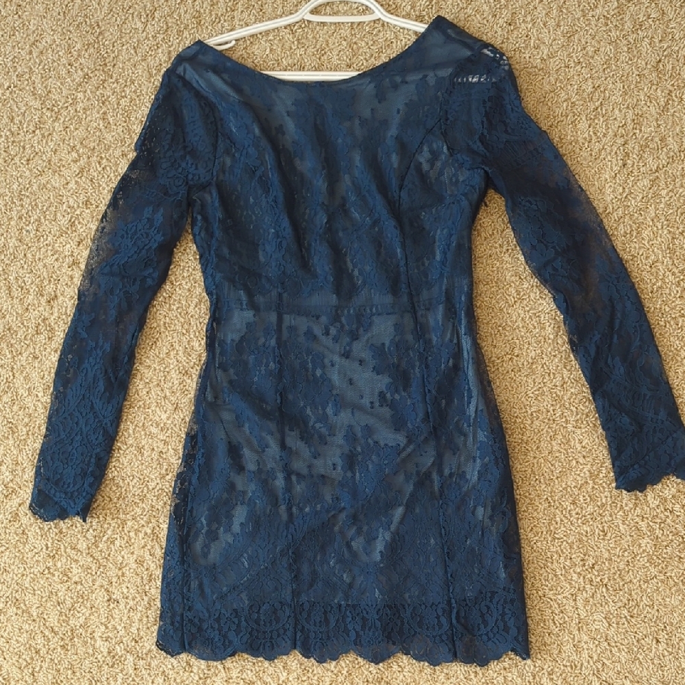 Navy Lace Low back Long sleeve Mini Dress